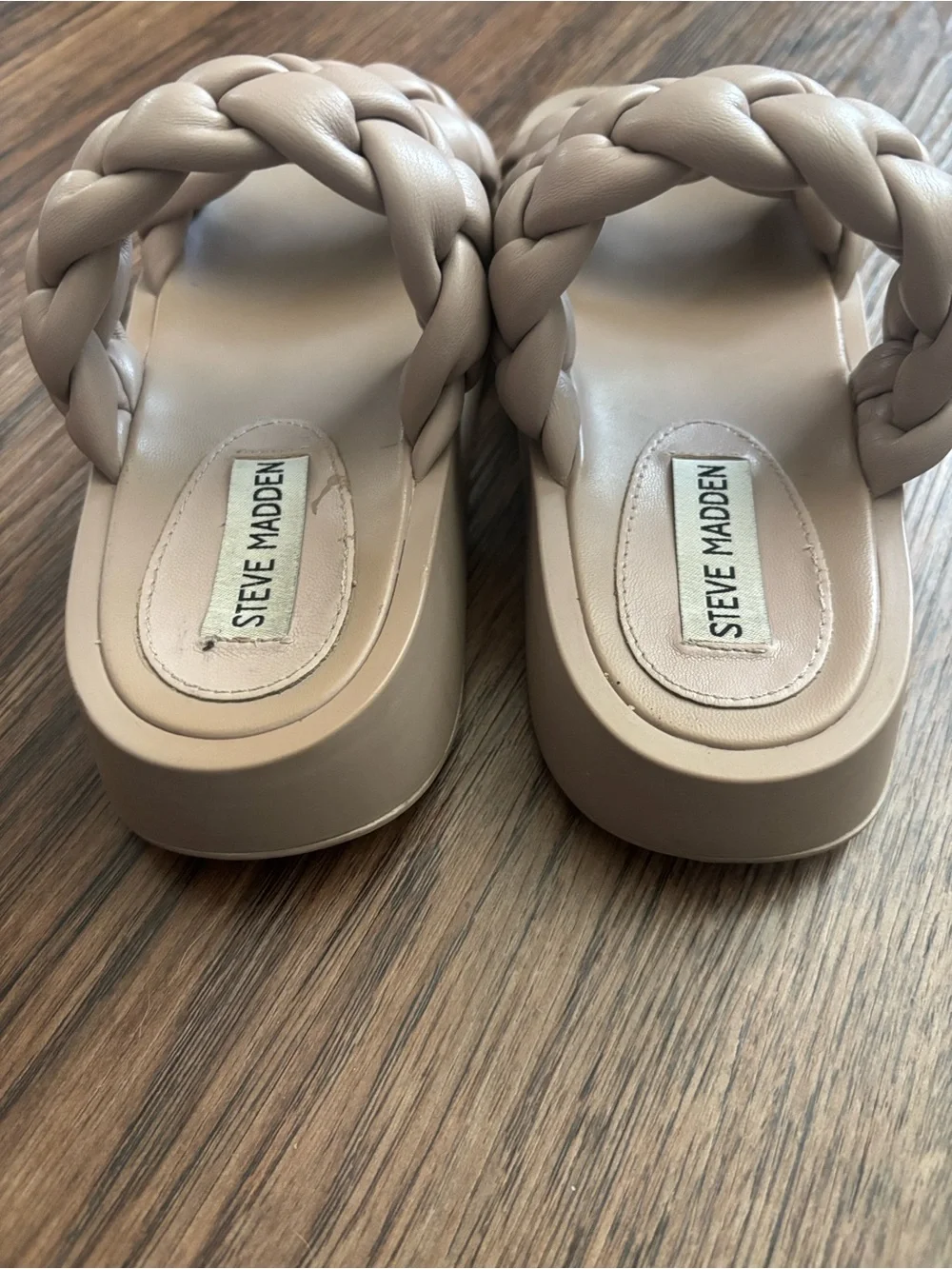 Steve Madden Braided Double Strap Platform Slide Sandal 6M Taupe